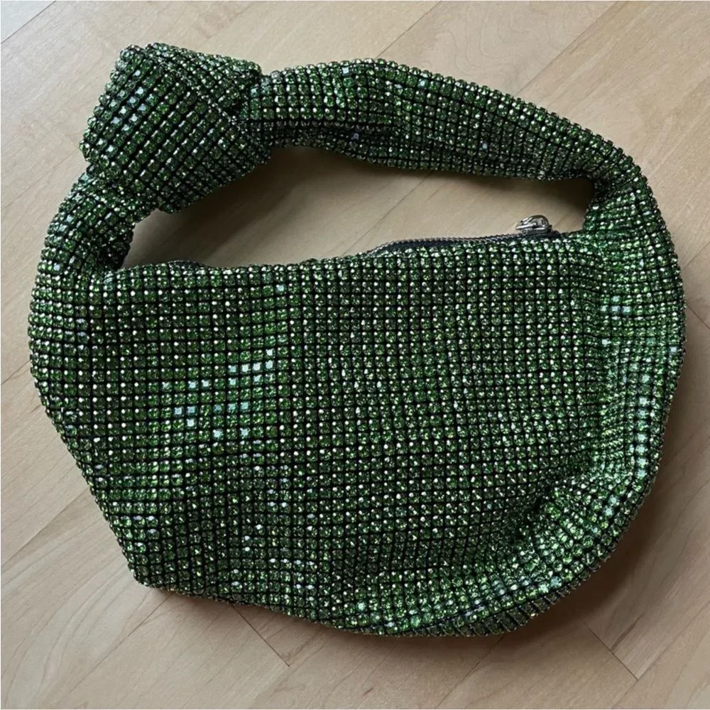 Rhinestone Knot Handle Hobo Bag in Green NWOT